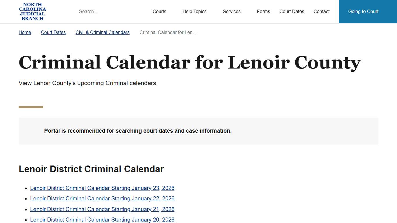 NC Judicial Branch Civil and Criminal Calendars