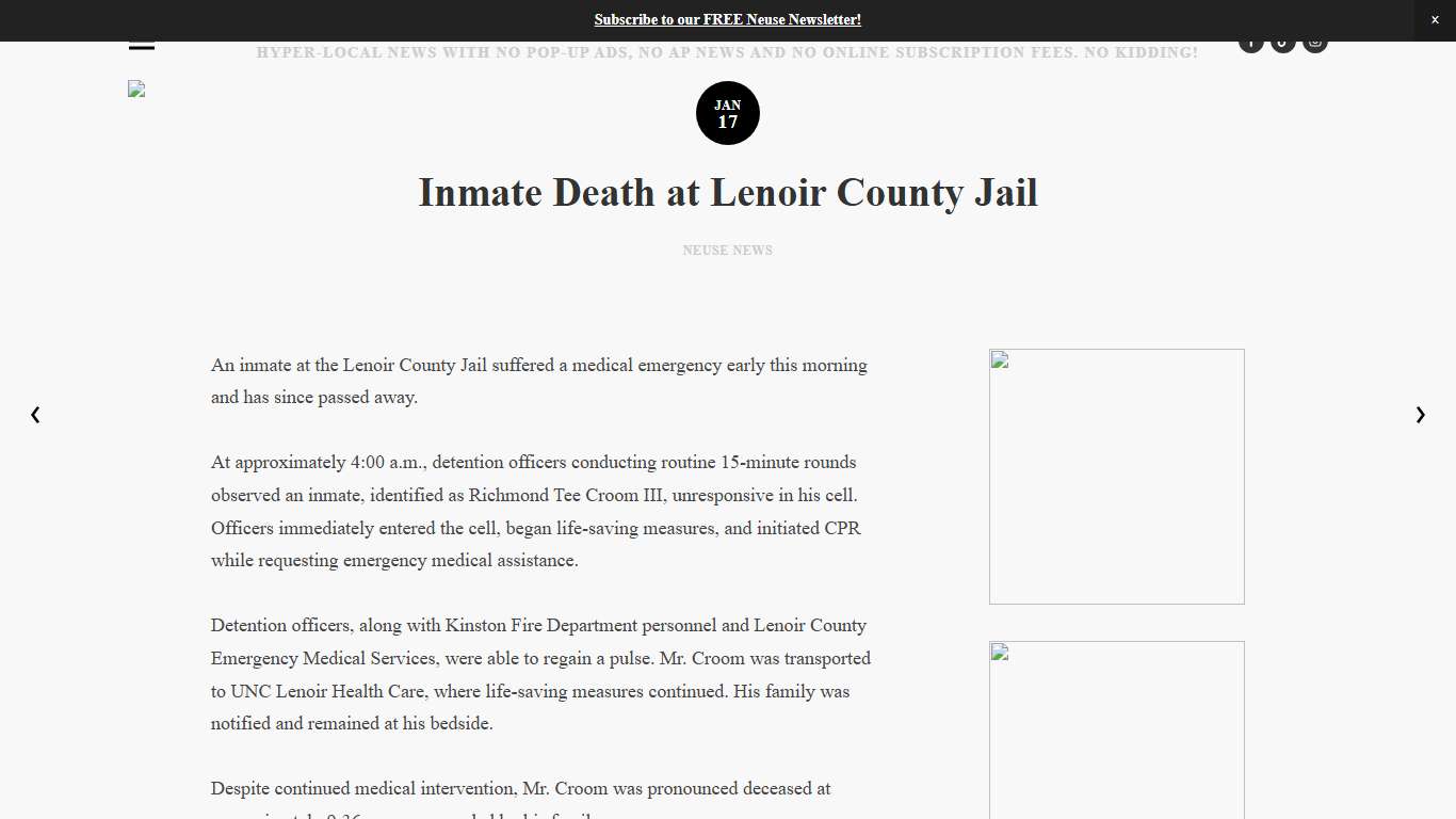 Inmate Death at Lenoir County Jail — Neuse News